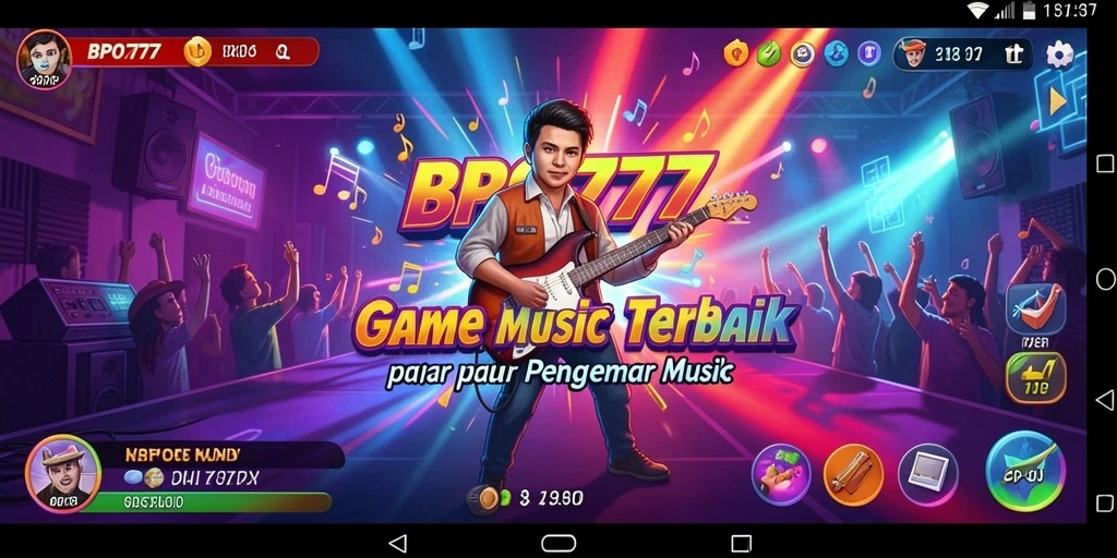 Tampilan gameplay BPO777 dengan berbagai pilihan lagu dan tantangan musik.