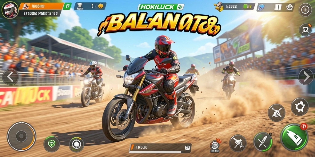 Screenshot HOKILUCK menampilkan balapan motor yang mendebarkan di jalan perkotaan.