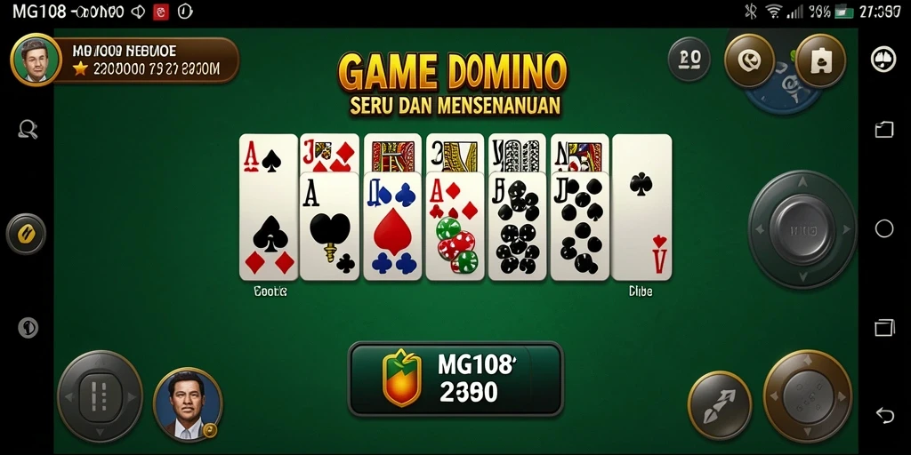 Tangkapan layar MG108 menunjukkan gameplay Domino yang seru dan interaktif.