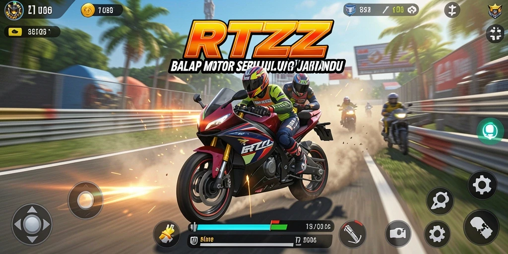 Gameplay seru RTZZ yang menampilkan balap motor di trek menantang.