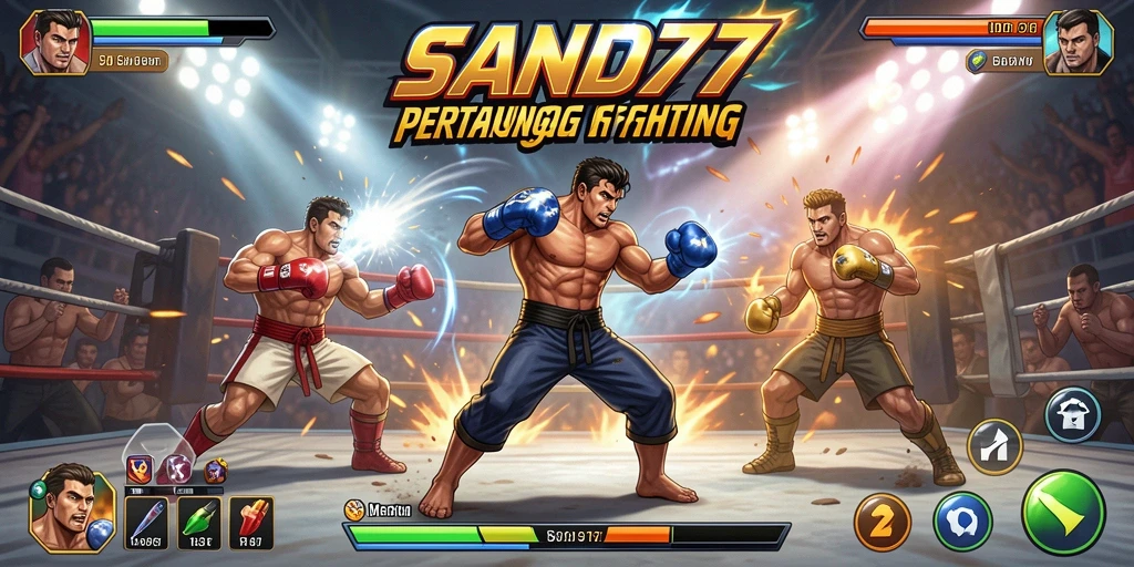 Tampilan gameplay SAND77 yang mendebarkan dalam pertarungan Fighting.