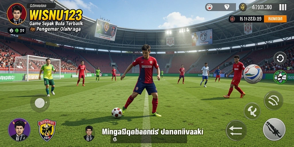 Tangkapan layar gameplay WISNU123 dengan aksi sepak bola nyata.