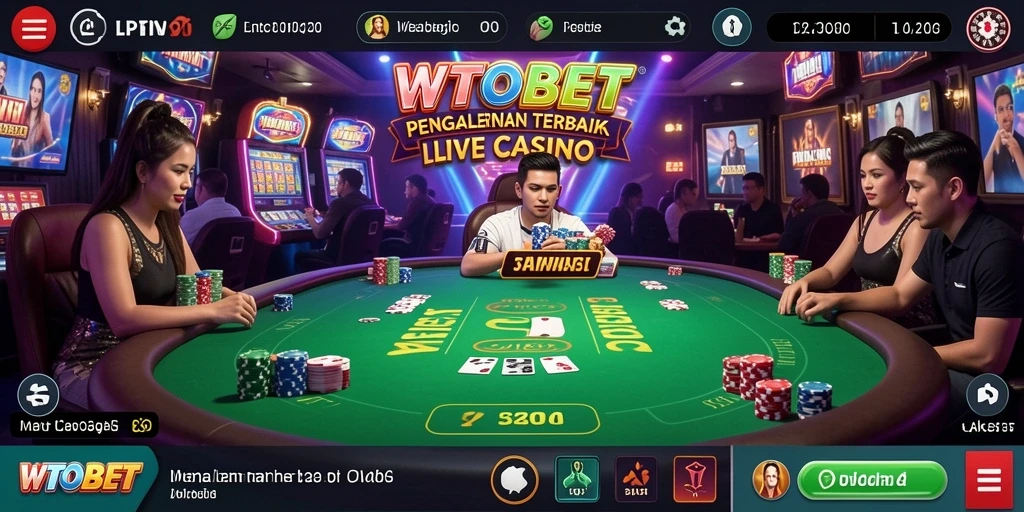 Screenshot gameplay Live Casino WTOBET menampilkan dealer langsung yang berinteraksi dengan pemain.